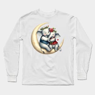 Valentine Elephant Couple on Moon Long Sleeve T-Shirt